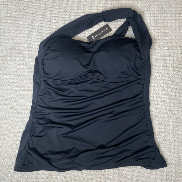 Y2K Tempt Me Ruched Black Halter Tankini Top - Ruched Swimwear BNWT XL - Picture 8 of 9